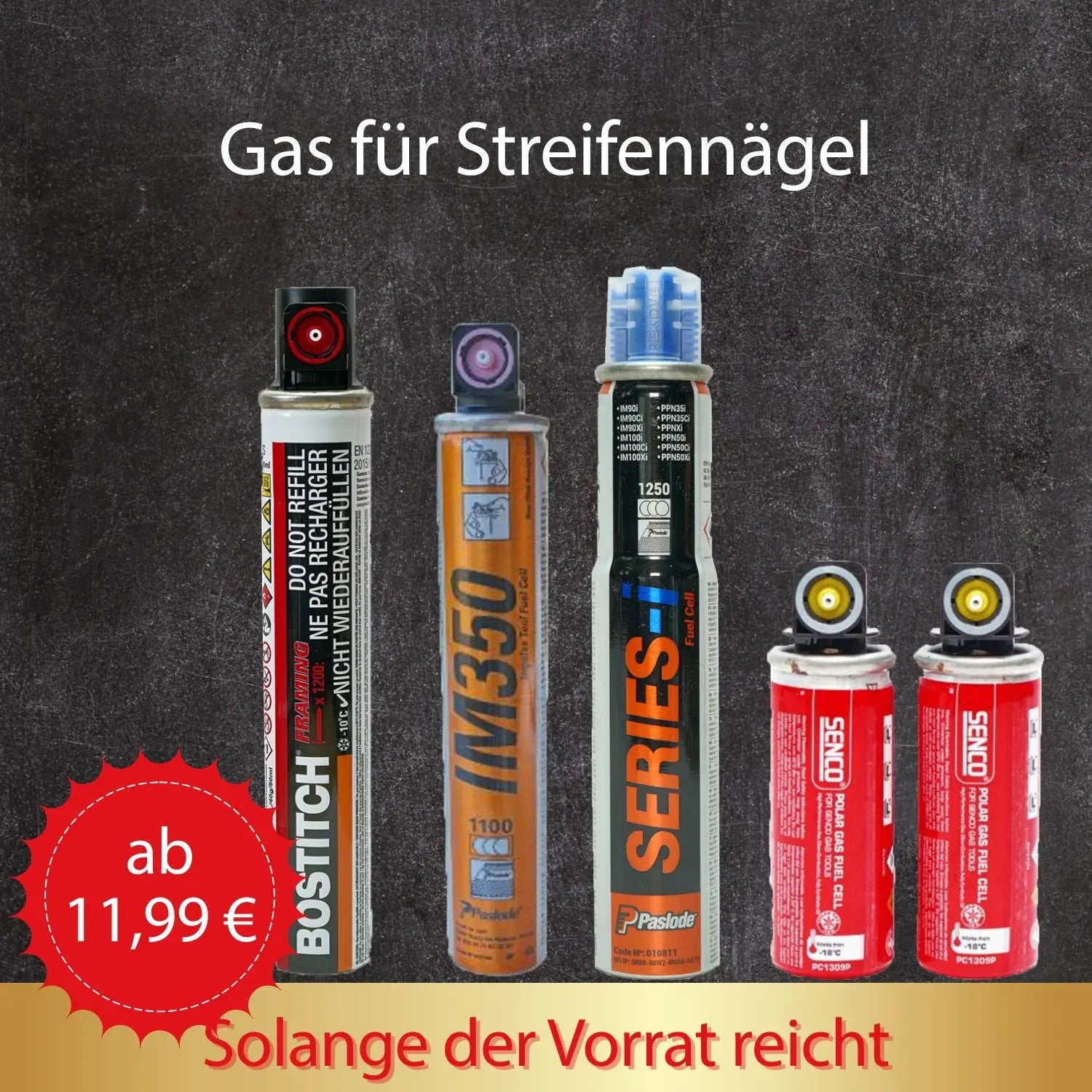 Gaskartuschen für Streifennagler, kompatibel mit Paslode IM350, Bostitch 80 ml und Senco PC1309P Polar