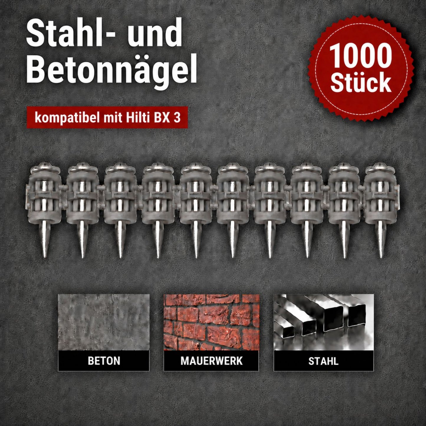 Stahl-und Betonnägel kompatibel mit BX 3 - 1000 Stück WS-Werkzeughandel